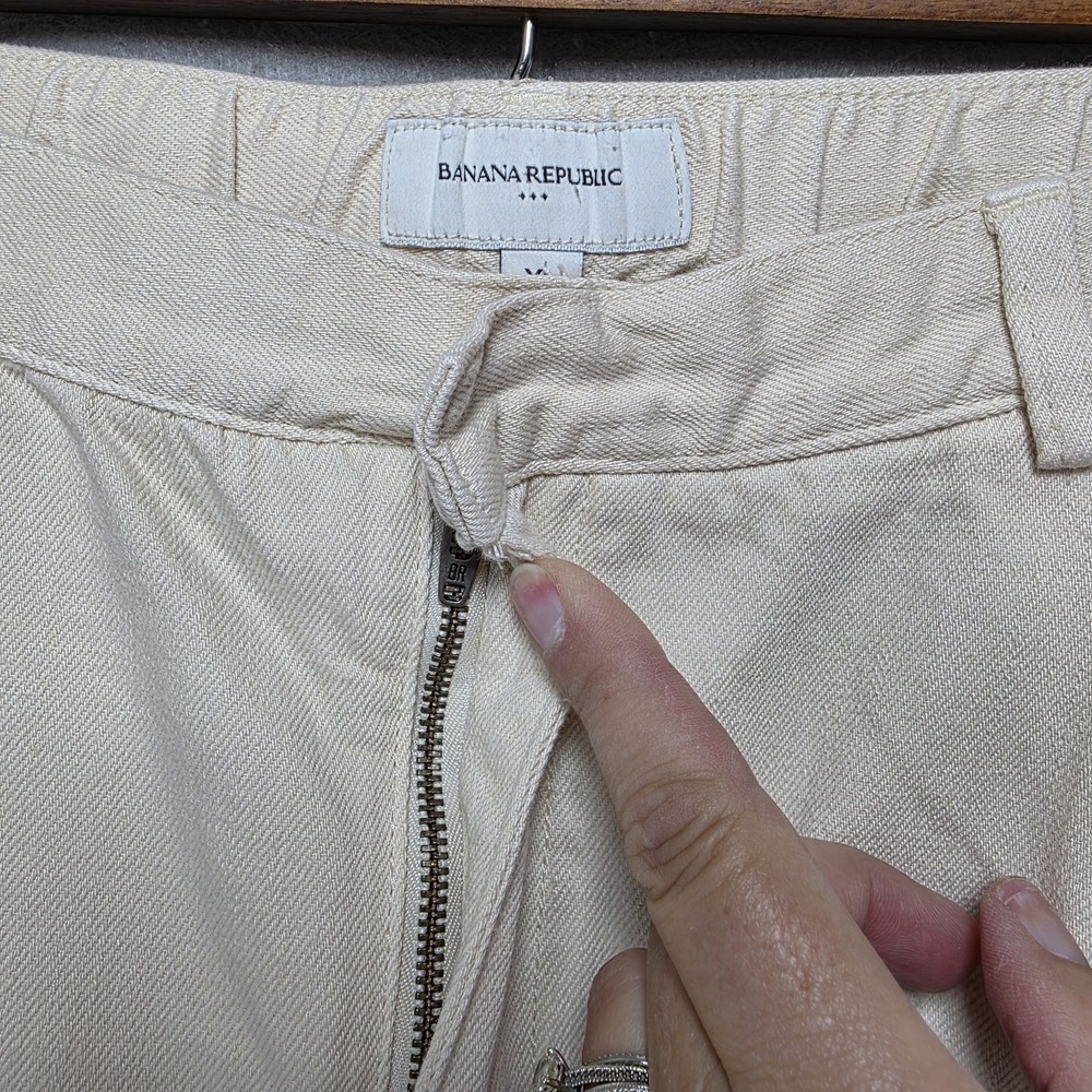 Banana Republic Pleated Pants Womens XL Straight Leg Twill Casual Pockets Creme - Picture 5 of 15